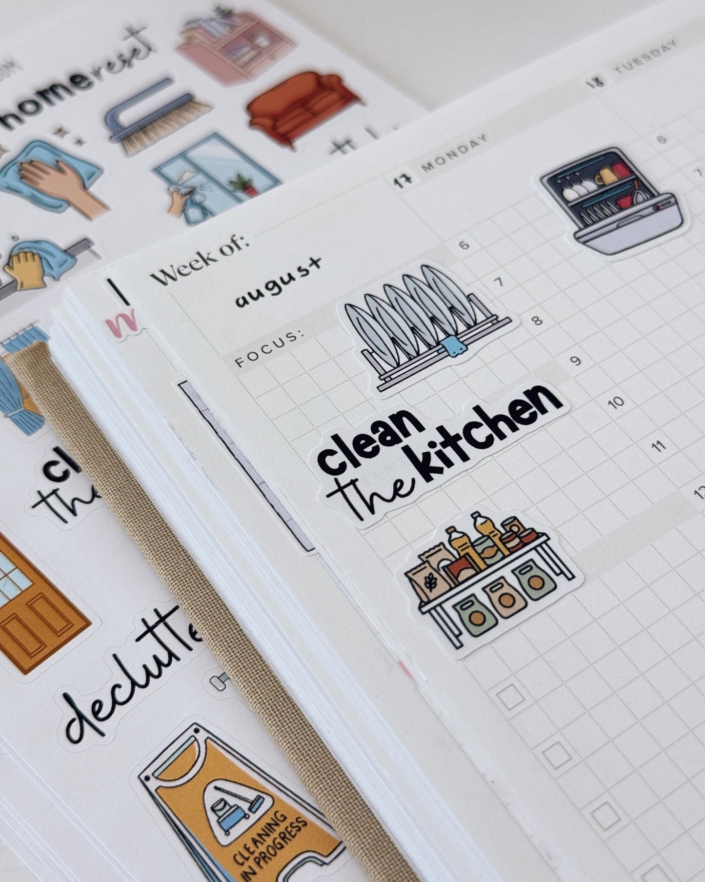 Cleaning Routine Planner Stickers, Chore & Housework Stickers, Laundry, Kitchen, Bathroom, Deep Cleaning, 6 Sheet Bundle