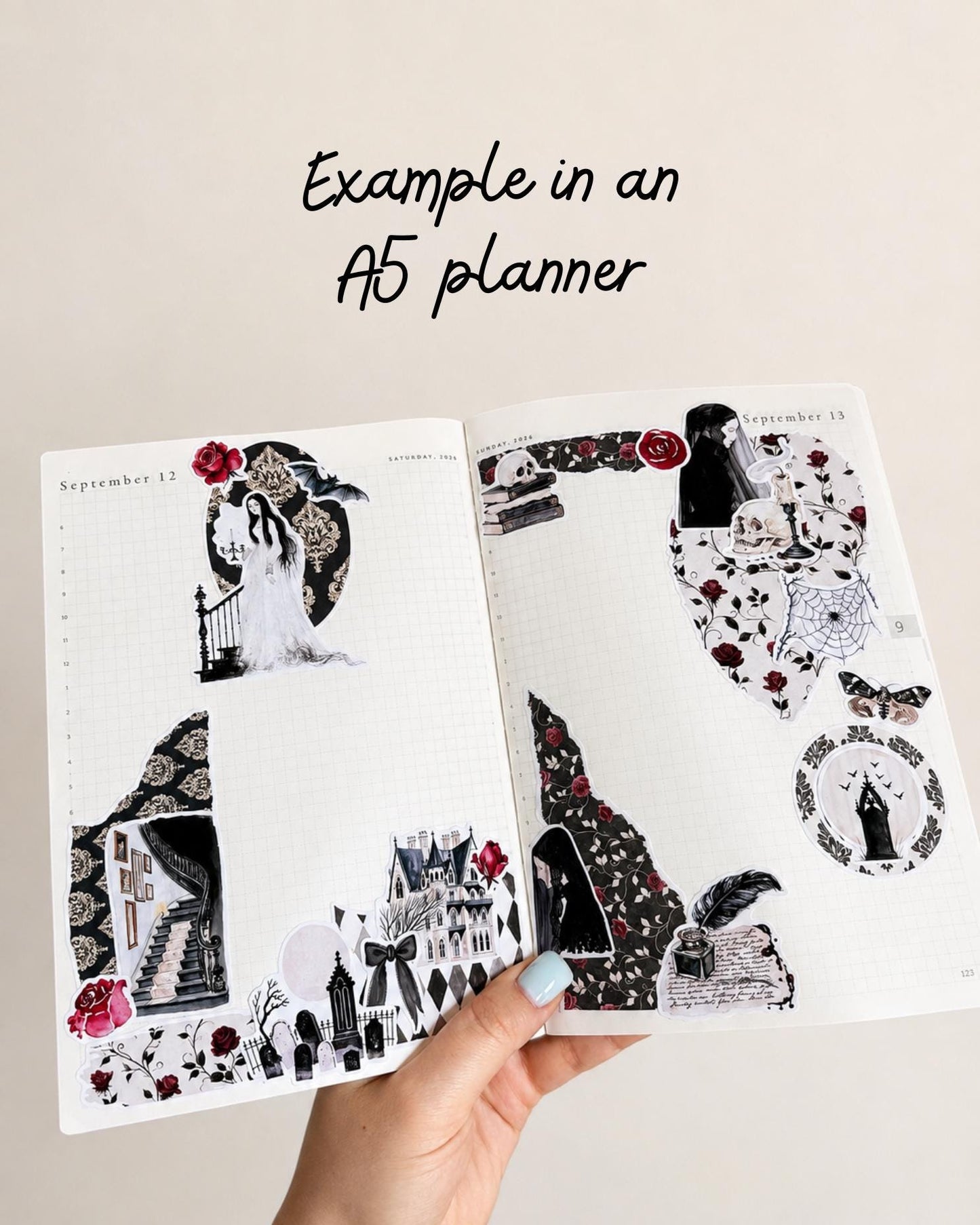 Gothic October - Halloween Planner Stickers, 9 Sheet Clipart Bundle, Victorian Dark Academia Journal Stickers