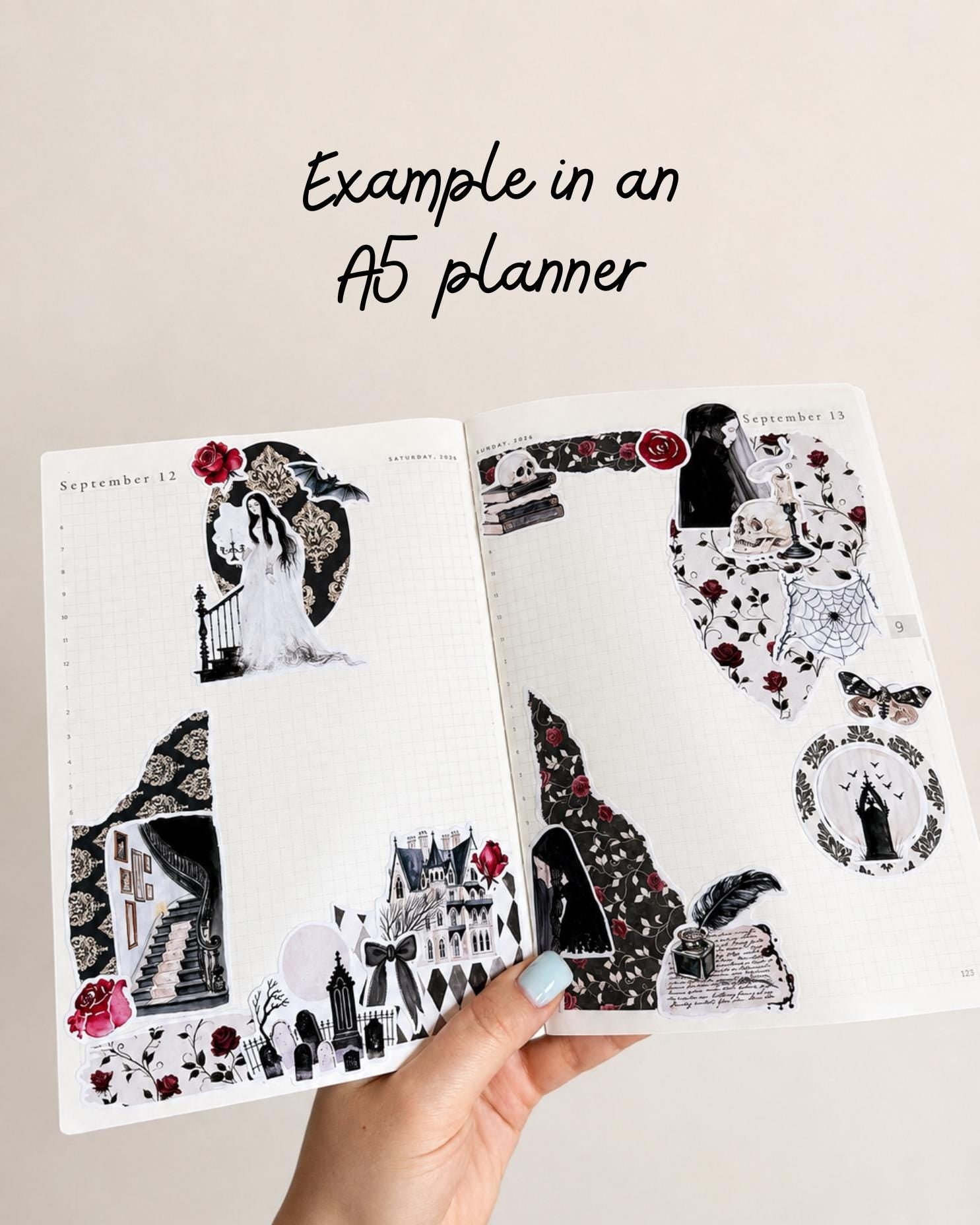 Gothic October - Halloween Planner Stickers, 9 Sheet Clipart Bundle, Victorian Dark Academia Journal Stickers