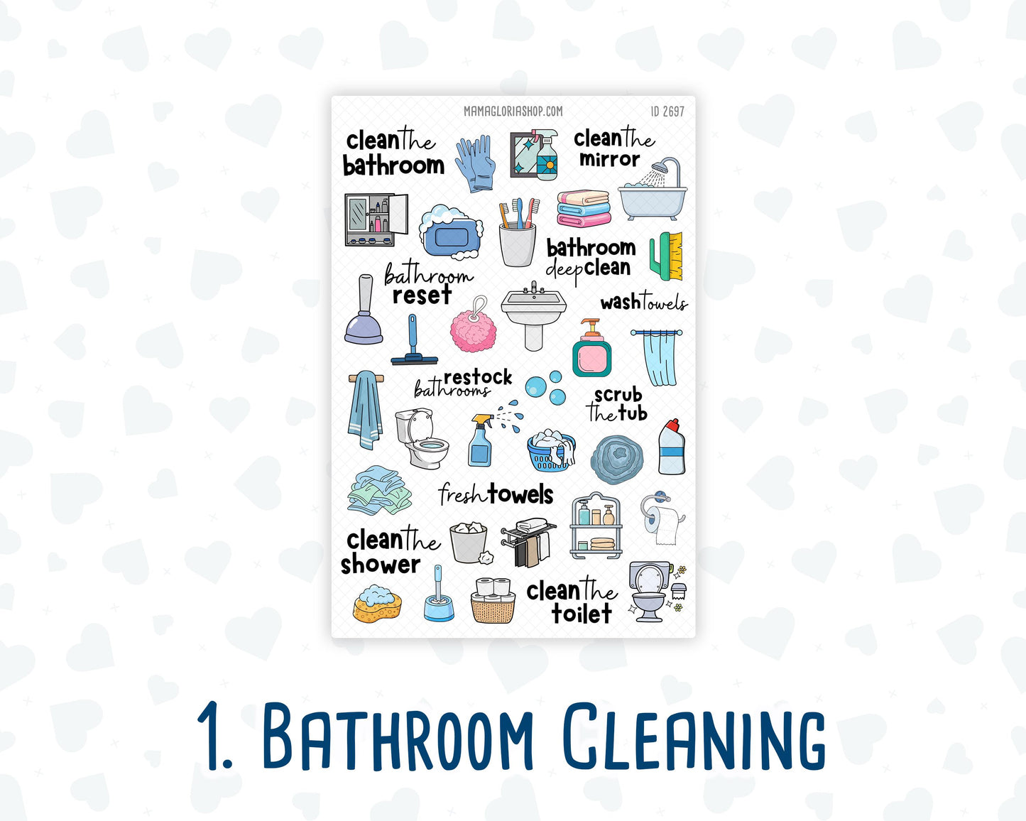 Cleaning Routine Planner Stickers, Chore & Housework Stickers, Laundry, Kitchen, Bathroom, Deep Cleaning, 6 Sheet Bundle