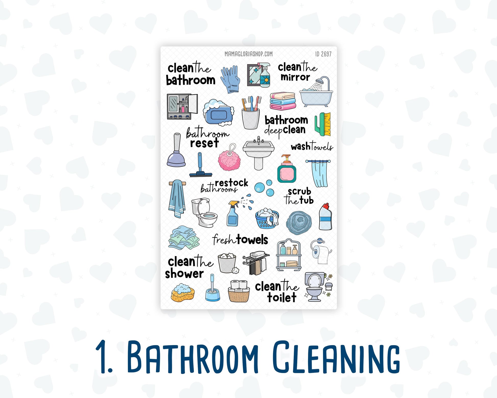 Cleaning Routine Planner Stickers, Chore & Housework Stickers, Laundry, Kitchen, Bathroom, Deep Cleaning, 6 Sheet Bundle