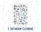 Cleaning Routine Planner Stickers, Chore & Housework Stickers, Laundry, Kitchen, Bathroom, Deep Cleaning, 6 Sheet Bundle
