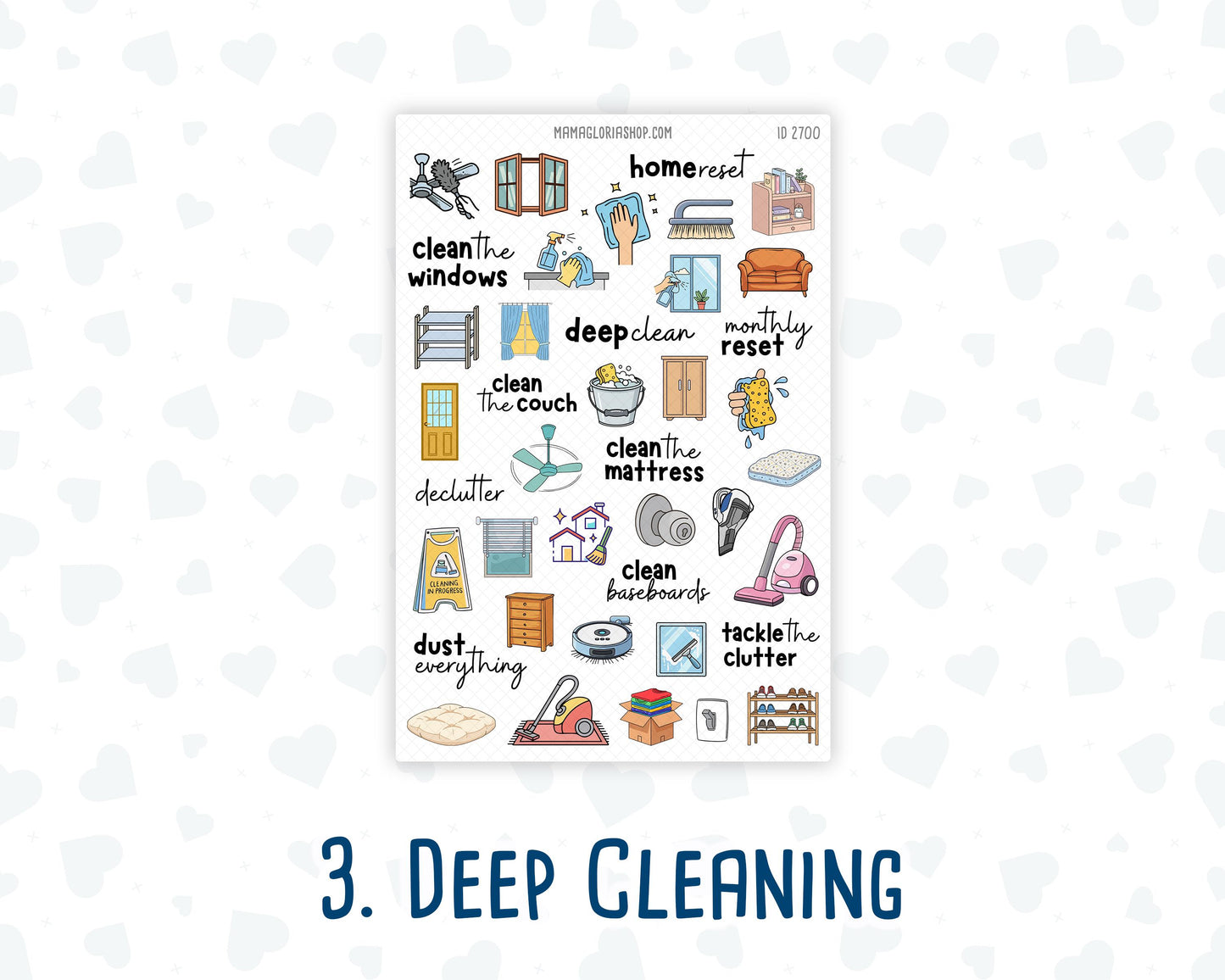Cleaning Routine Planner Stickers, Chore & Housework Stickers, Laundry, Kitchen, Bathroom, Deep Cleaning, 6 Sheet Bundle