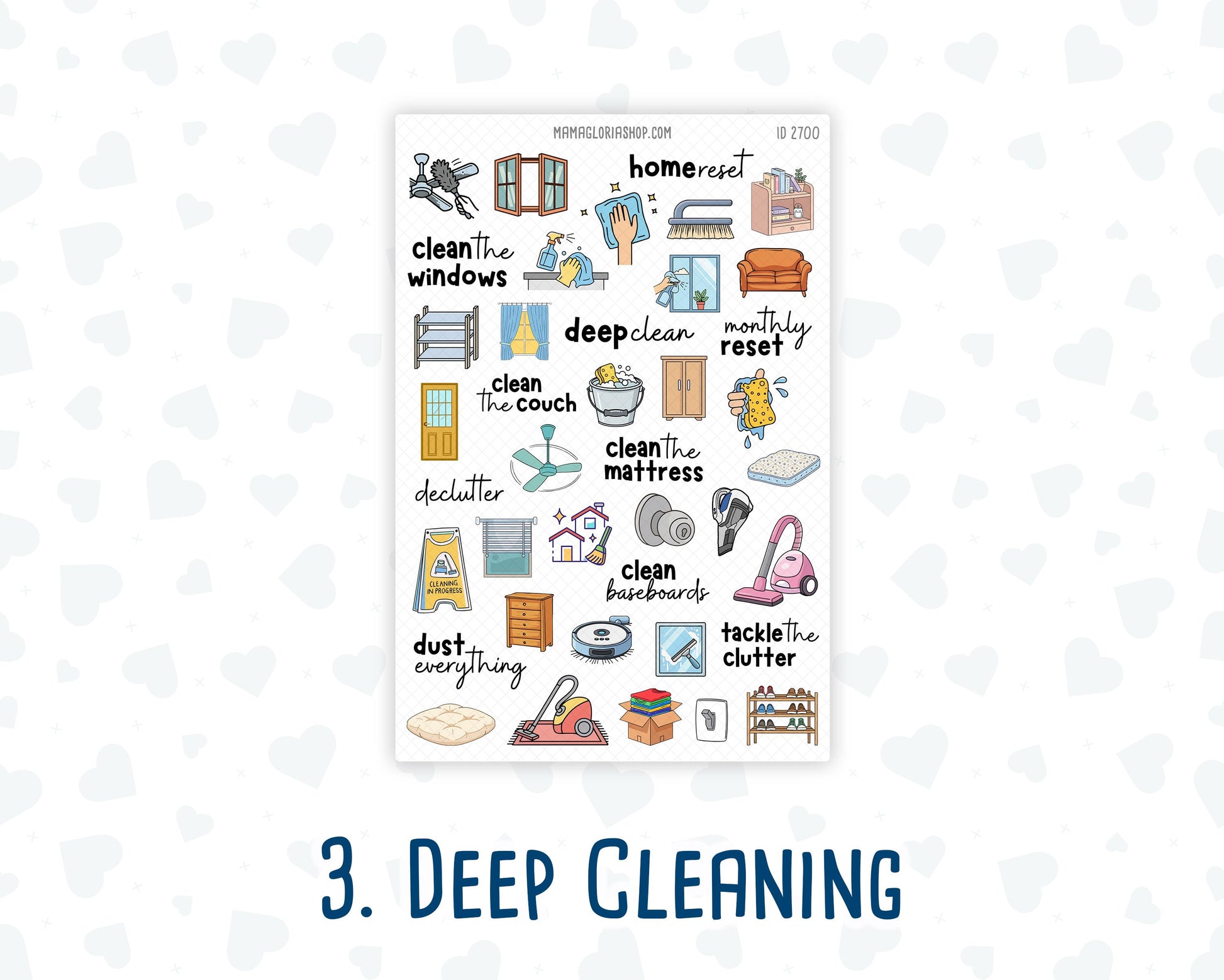 Cleaning Routine Planner Stickers, Chore & Housework Stickers, Laundry, Kitchen, Bathroom, Deep Cleaning, 6 Sheet Bundle