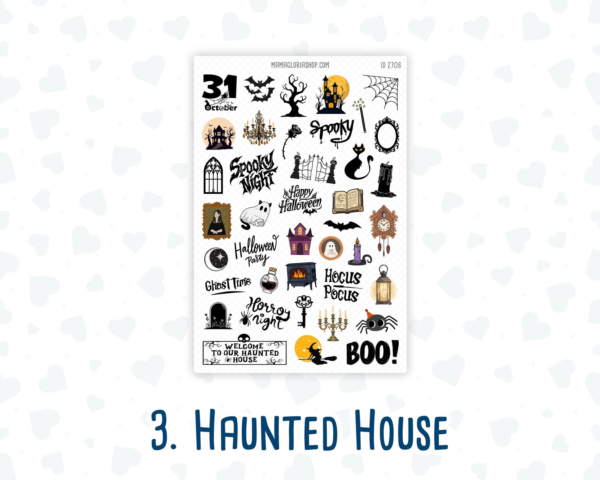 Halloween Planner Stickers, Doodle Icons & Phrases, 6-Sheet Bundle for Journals, Planners