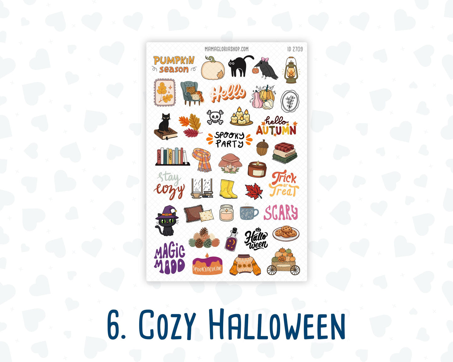 Halloween Planner Stickers, Doodle Icons & Phrases, 6-Sheet Bundle for Journals, Planners