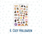 Halloween Planner Stickers, Doodle Icons & Phrases, 6-Sheet Bundle for Journals, Planners