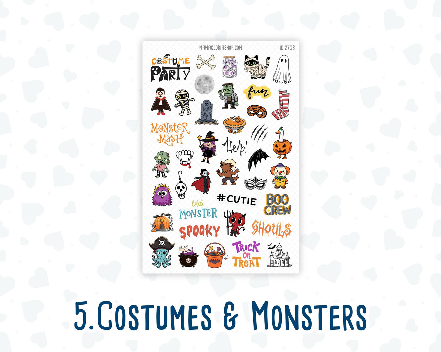 Halloween Planner Stickers, Doodle Icons & Phrases, 6-Sheet Bundle for Journals, Planners
