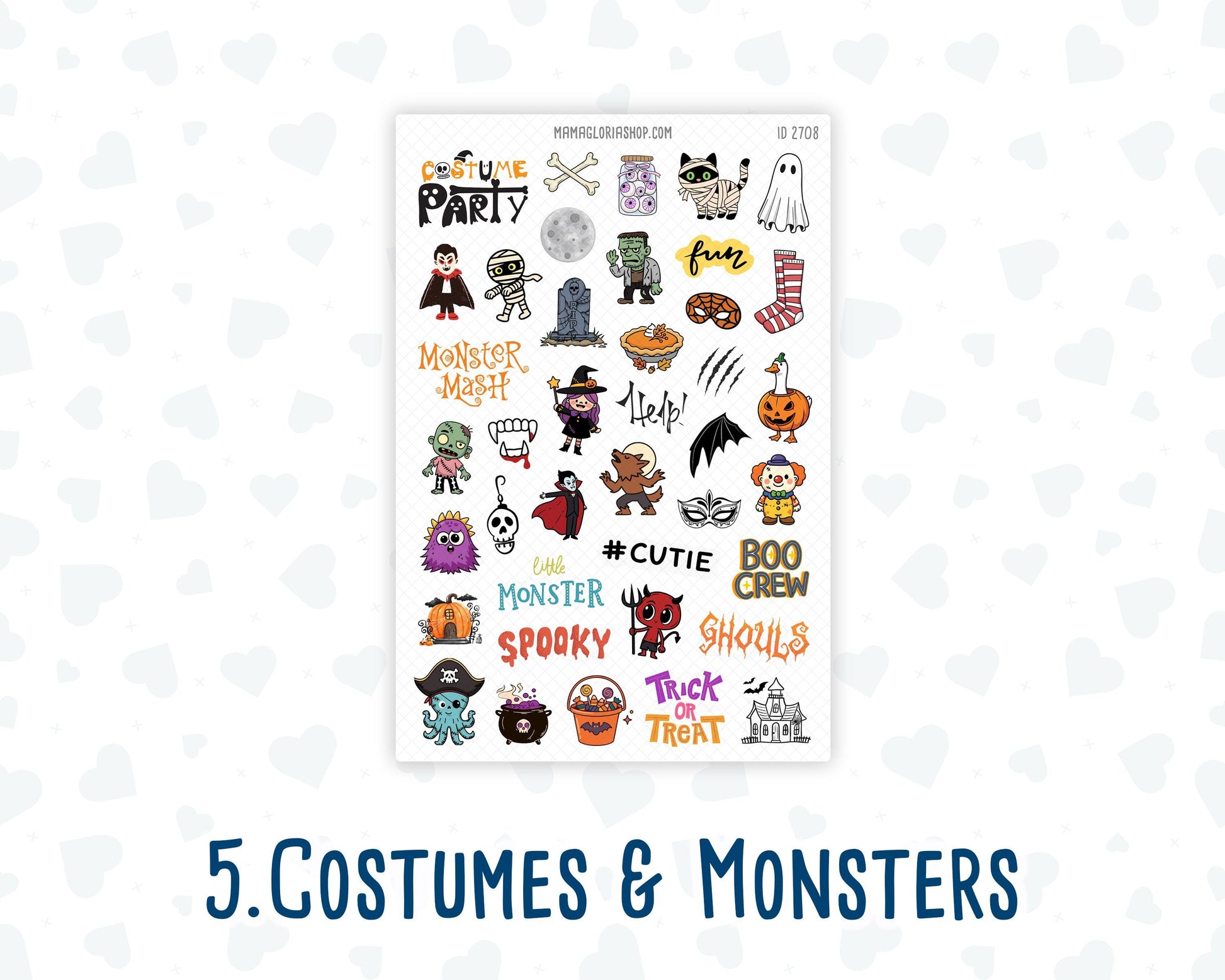 Halloween Planner Stickers, Doodle Icons & Phrases, 6-Sheet Bundle for Journals, Planners