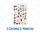 Halloween Planner Stickers, Doodle Icons & Phrases, 6-Sheet Bundle for Journals, Planners