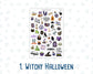 Halloween Planner Stickers, Doodle Icons & Phrases, 6-Sheet Bundle for Journals, Planners
