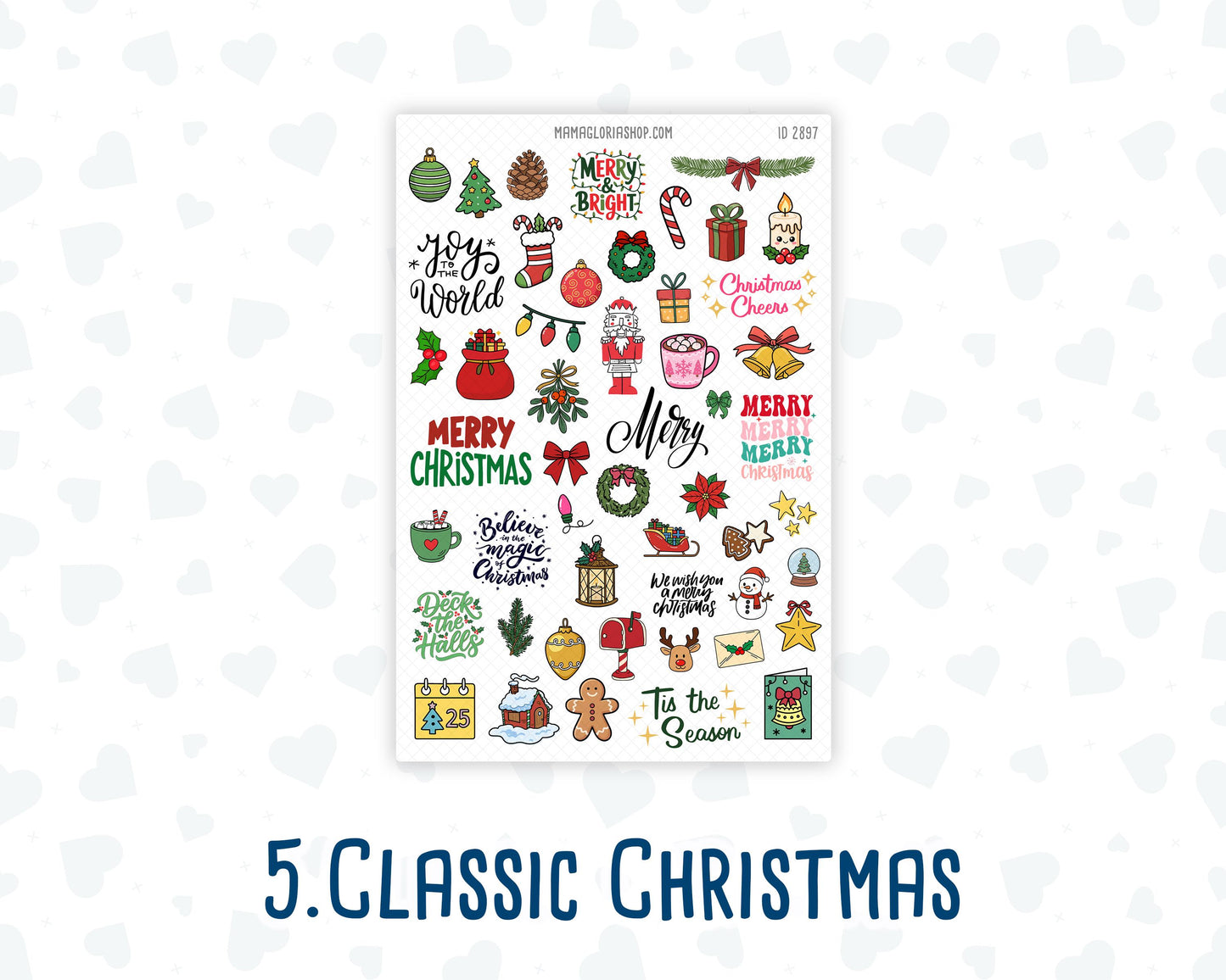 Christmas Planner Stickers, Doodle Icons, Phrases, 6-Sheet Bundle for Journals, Planners & Scrapbooking