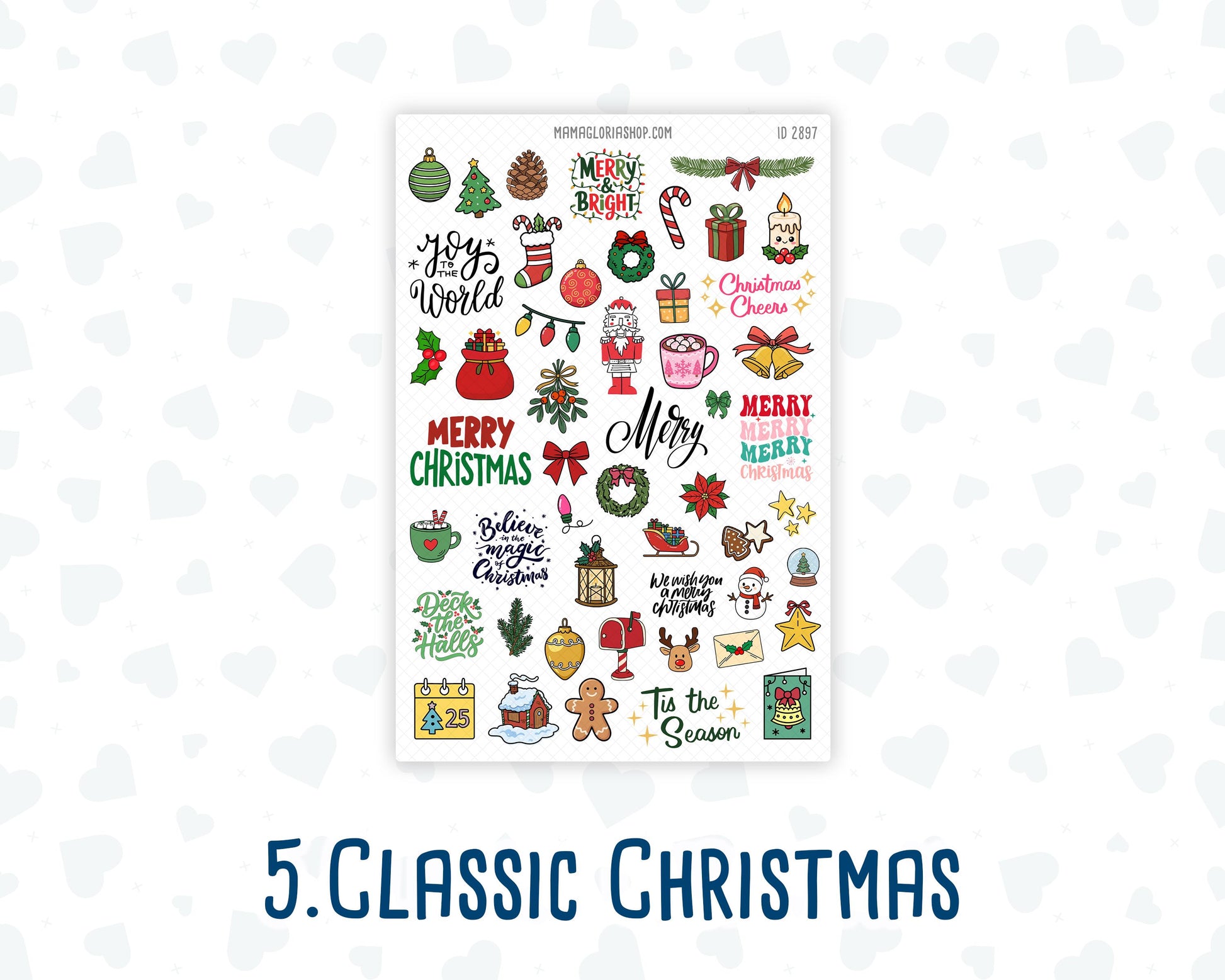 Christmas Planner Stickers, Doodle Icons, Phrases, 6-Sheet Bundle for Journals, Planners & Scrapbooking