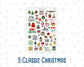 Christmas Planner Stickers, Doodle Icons, Phrases, 6-Sheet Bundle for Journals, Planners & Scrapbooking