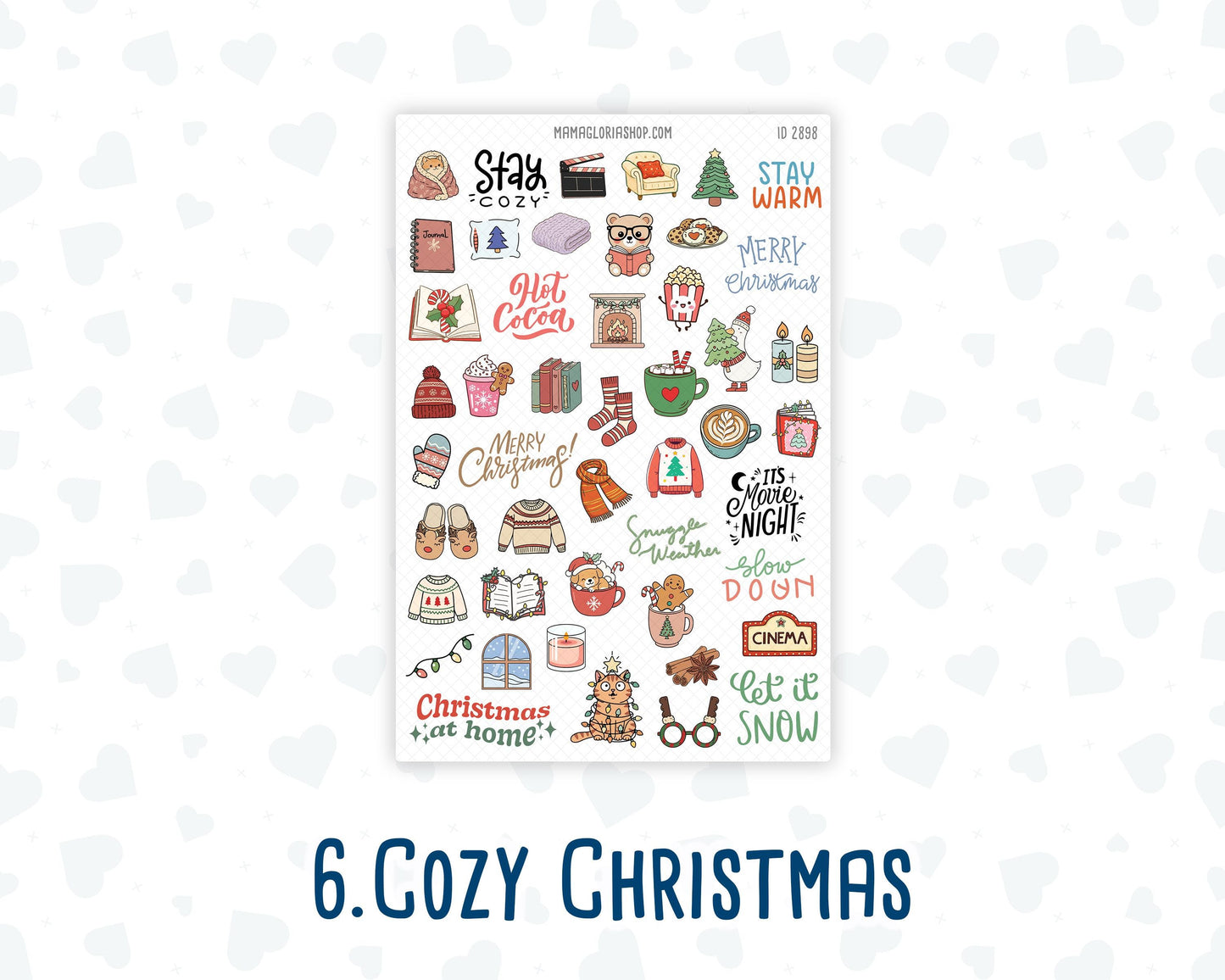 Christmas Planner Stickers, Doodle Icons, Phrases, 6-Sheet Bundle for Journals, Planners & Scrapbooking