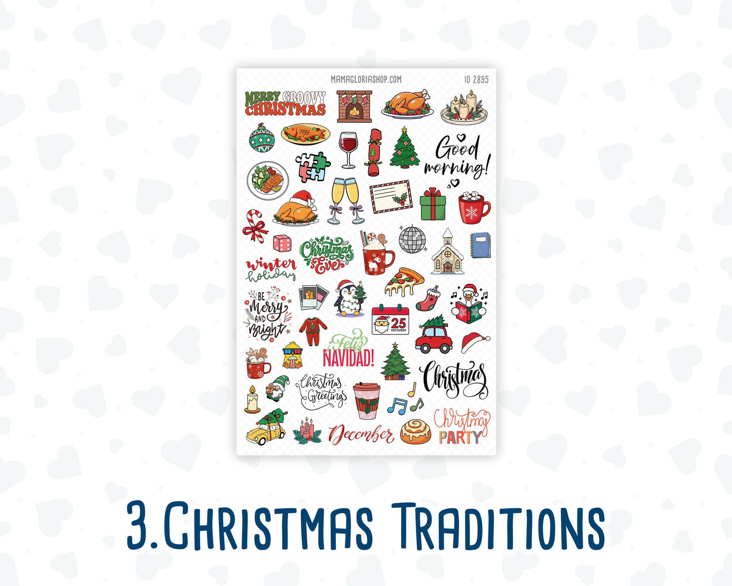 Christmas Planner Stickers, Doodle Icons, Phrases, 6-Sheet Bundle for Journals, Planners & Scrapbooking