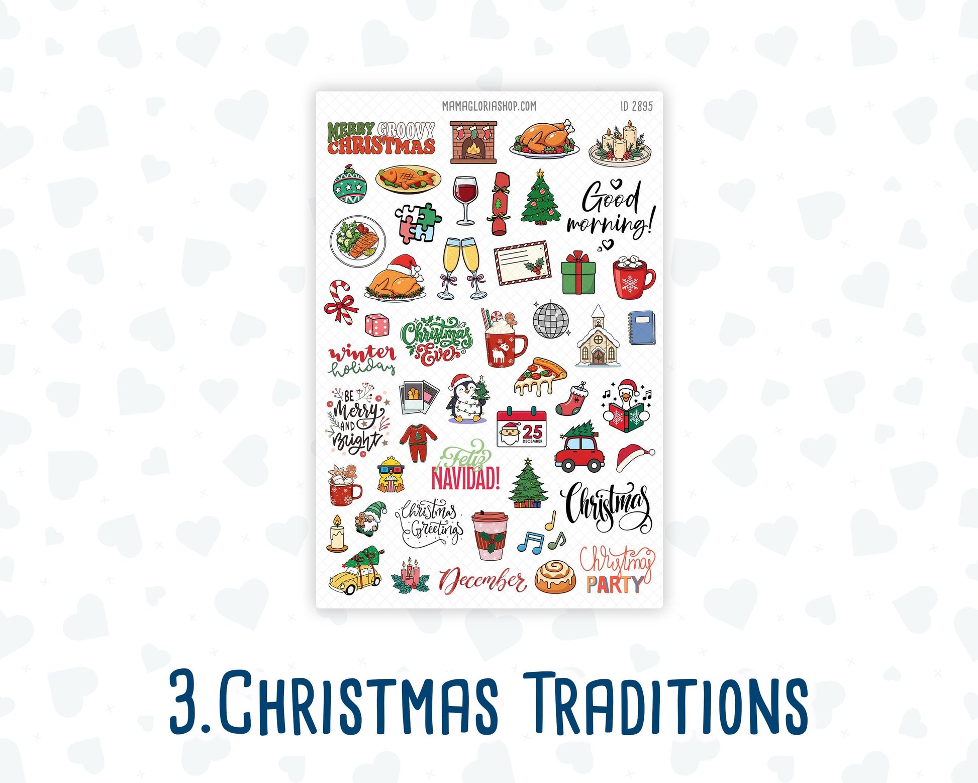 Christmas Planner Stickers, Doodle Icons, Phrases, 6-Sheet Bundle for Journals, Planners & Scrapbooking