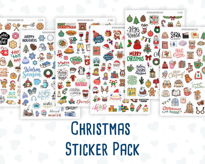 Christmas Planner Stickers, Doodle Icons, Phrases, 6-Sheet Bundle for Journals, Planners & Scrapbooking
