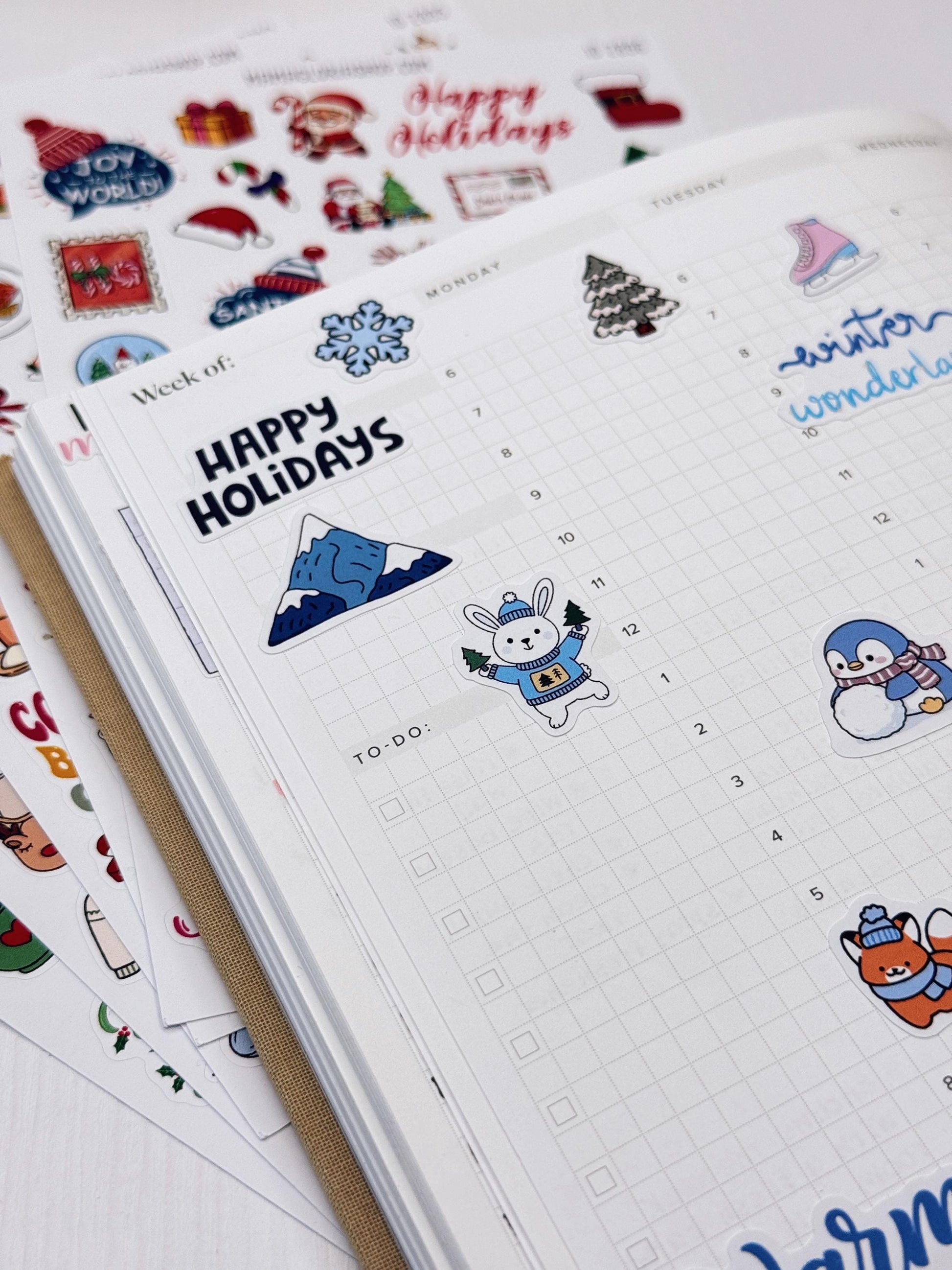 Christmas Planner Stickers, Doodle Icons, Phrases, 6-Sheet Bundle for Journals, Planners & Scrapbooking