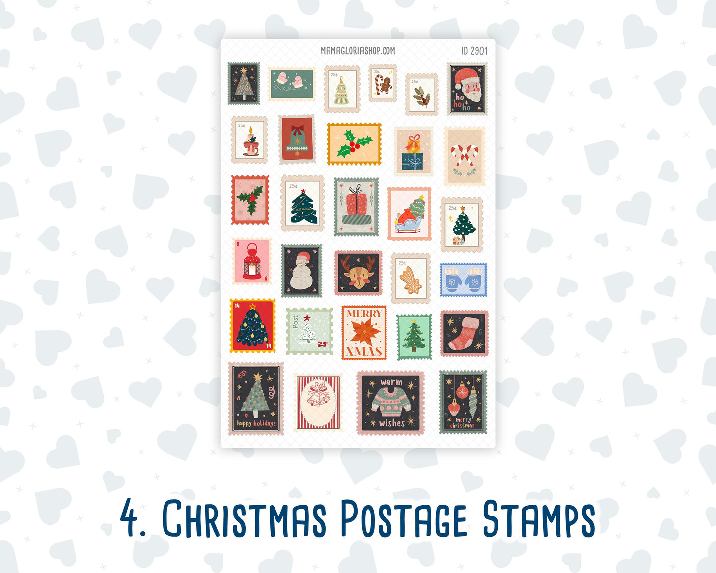 Christmas Journaling Stickers, Doodle Icons, Postage Stamps, Advent Countdown, 4-Sheet Pack for Planners & Scrapbooks