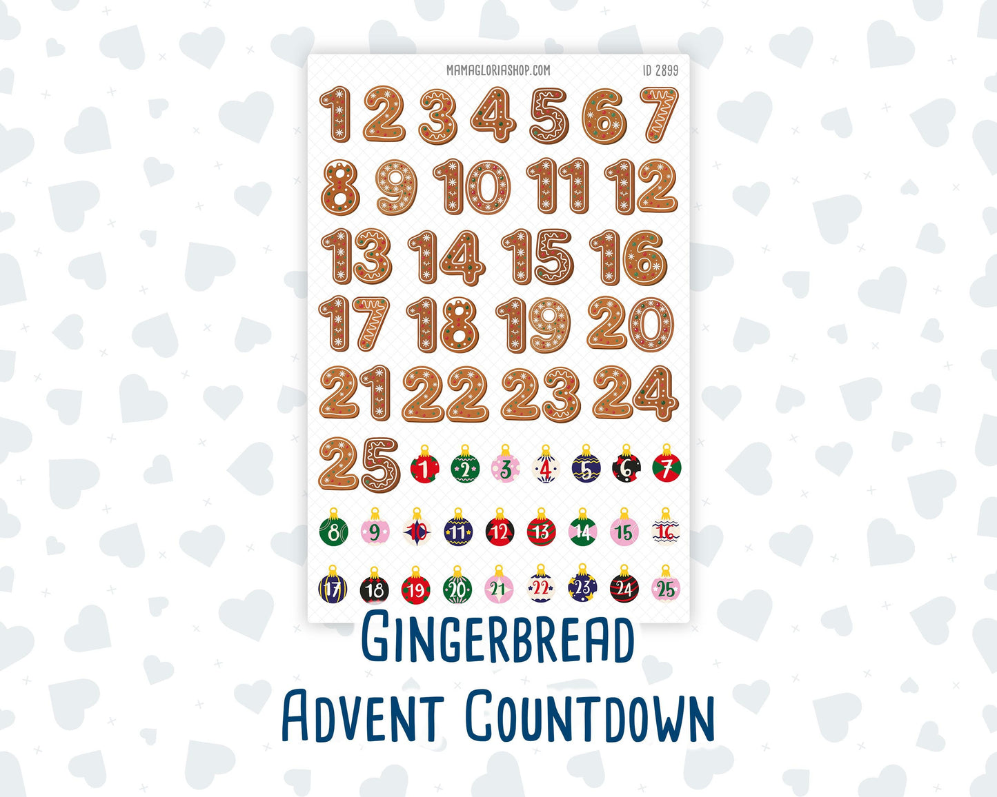 Christmas Advent Countdown Stickers, Gingerbread Numbers 1-25, December Daily Planner & Holiday Calendar Stickers