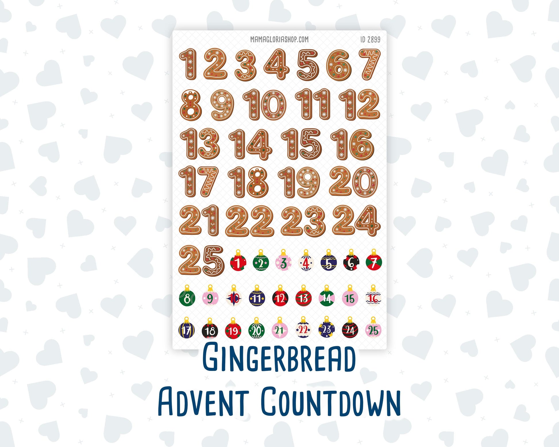 Christmas Advent Countdown Stickers, Gingerbread Numbers 1-25, December Daily Planner & Holiday Calendar Stickers