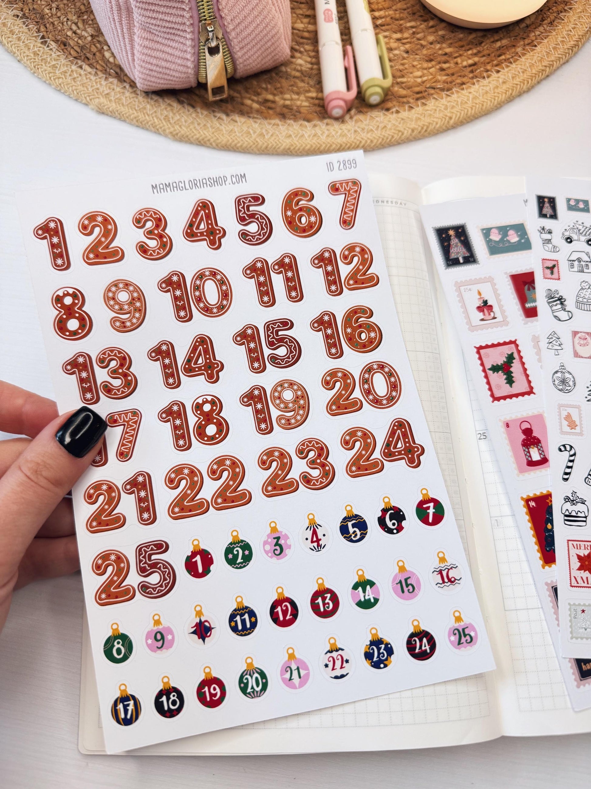 Christmas Advent Countdown Stickers, Gingerbread Numbers 1-25, December Daily Planner & Holiday Calendar Stickers