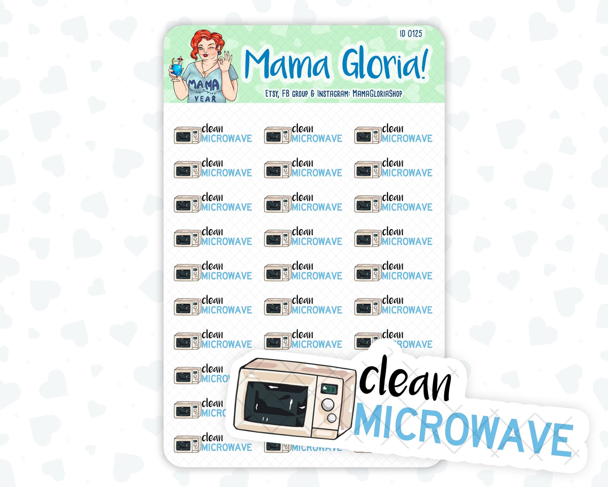 Clean microwave text stickers for planners, ID 0125