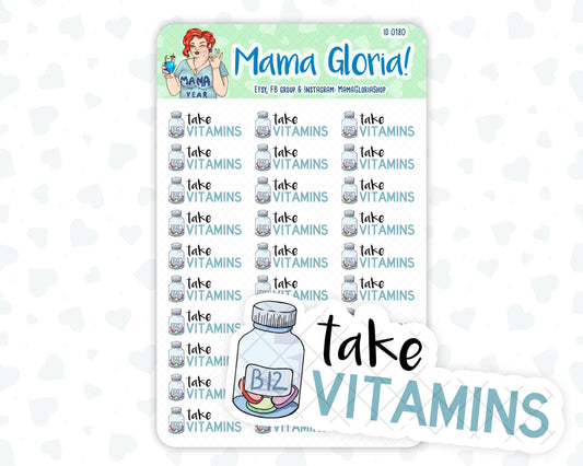 Take vitamins text stickers for planners, ID 0180