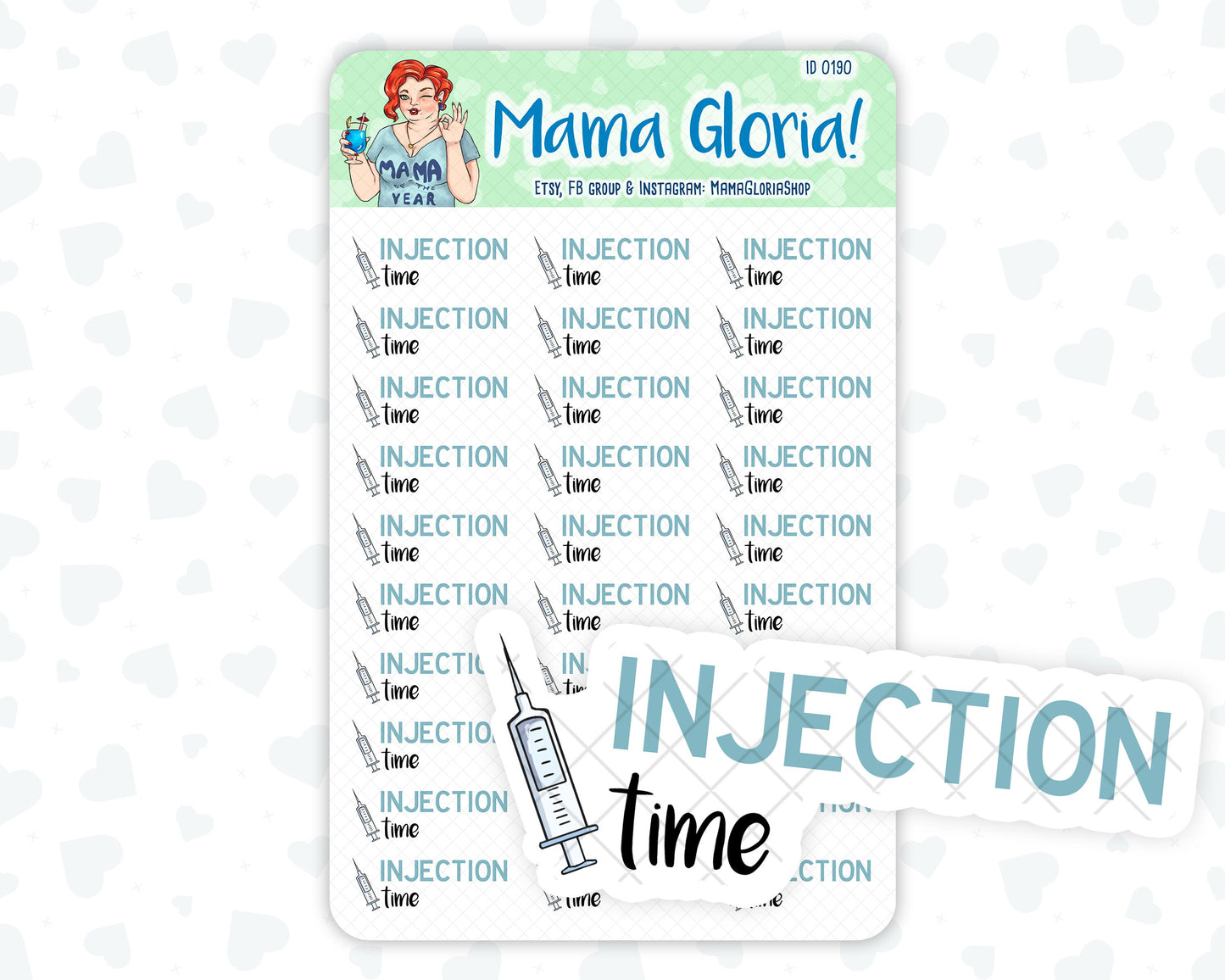 Injection time text stickers for planners, ID 0190