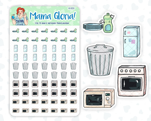 Kitchen cleaning, chores kit, set stickers for planners, ID 0220