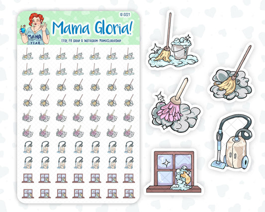 Сleaning, chores kit, set stickers for planners, ID 0221