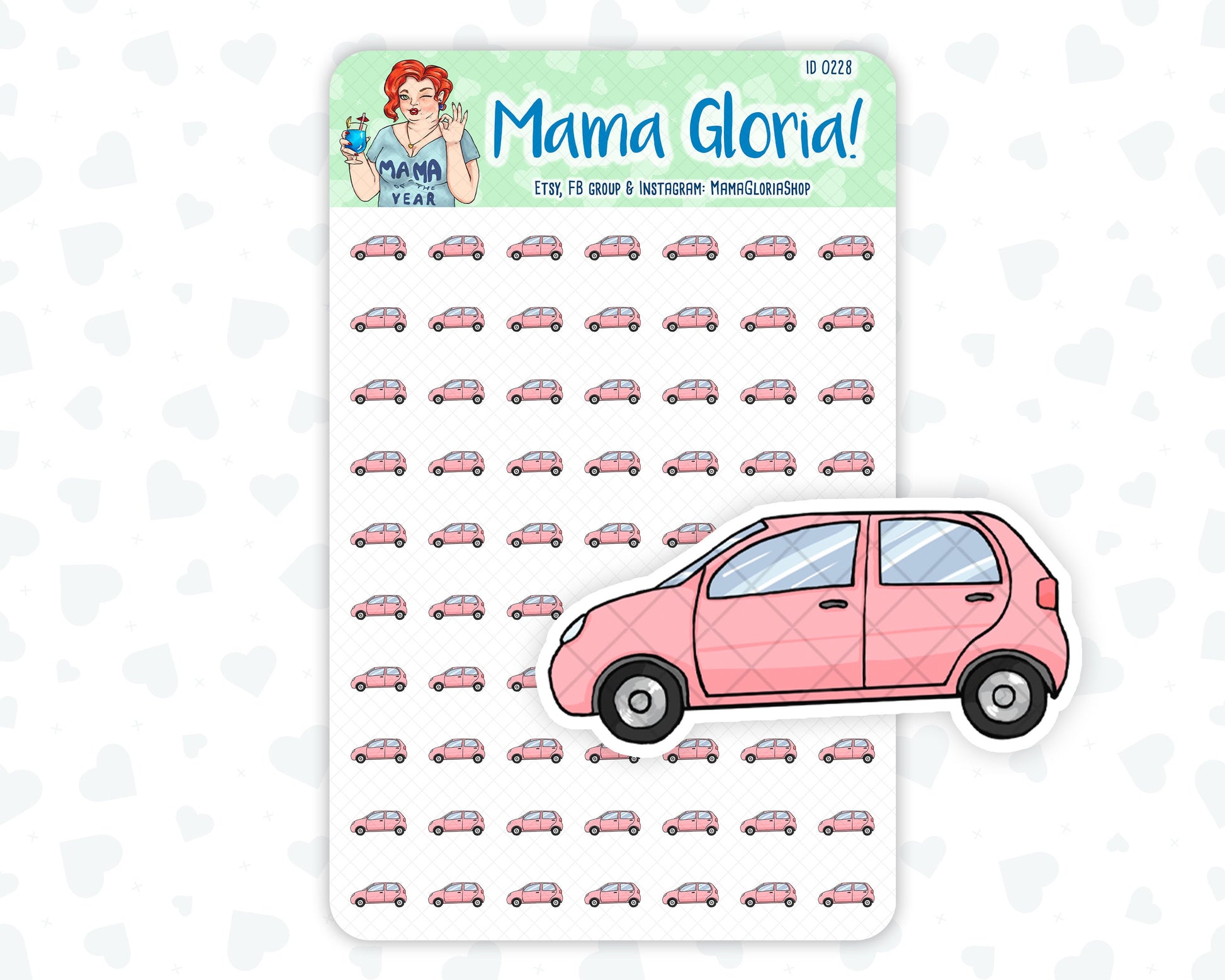 Red car stickers for planners, ID 0228