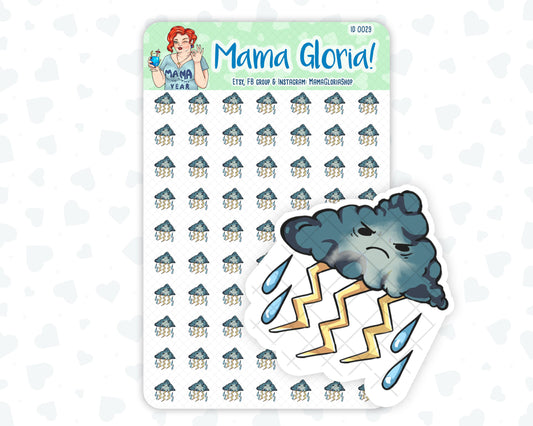 Thunderstorm, lightning weather stickers for planners, ID 0029