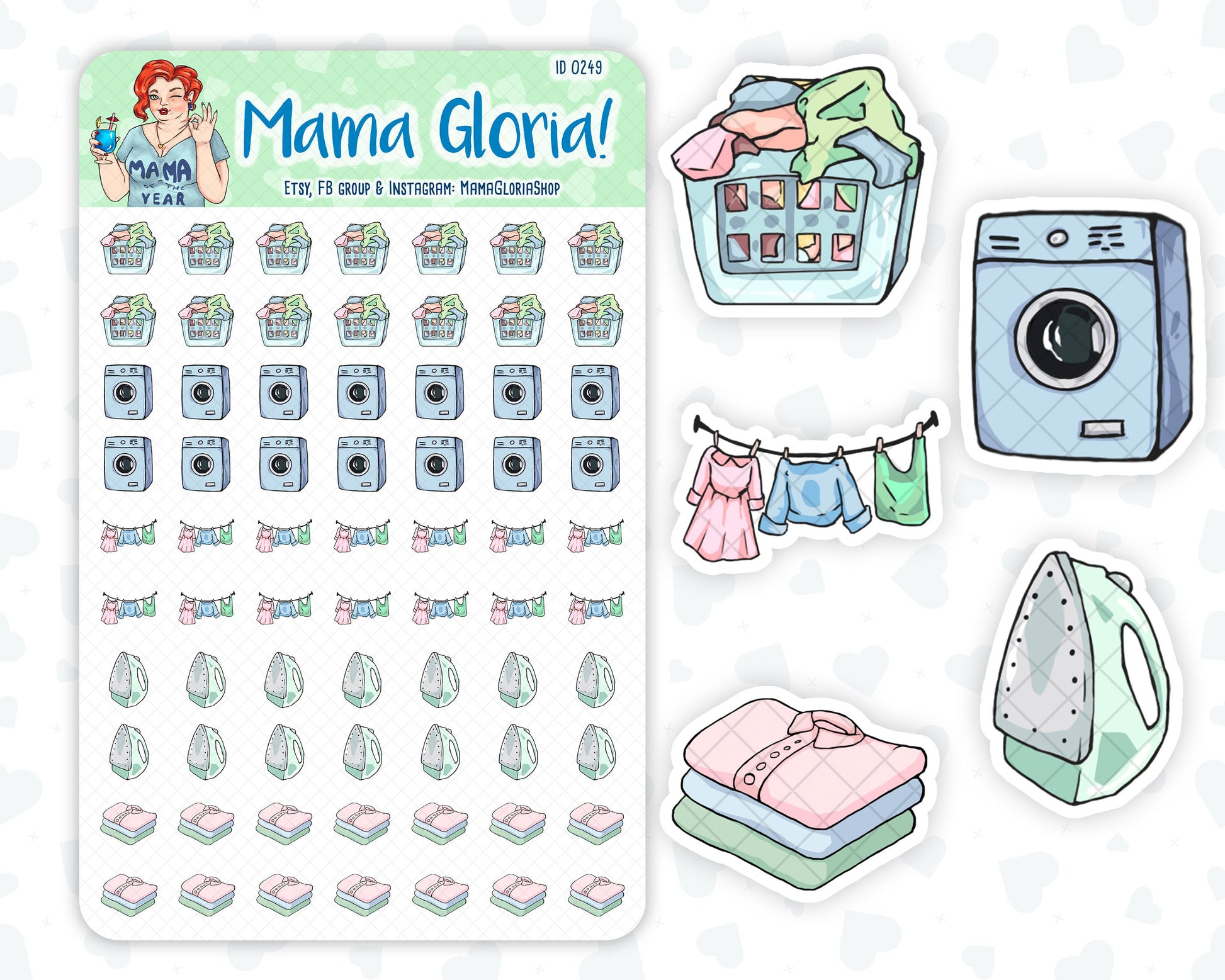 Laundry kit, set, stickers for planners, ID 0249