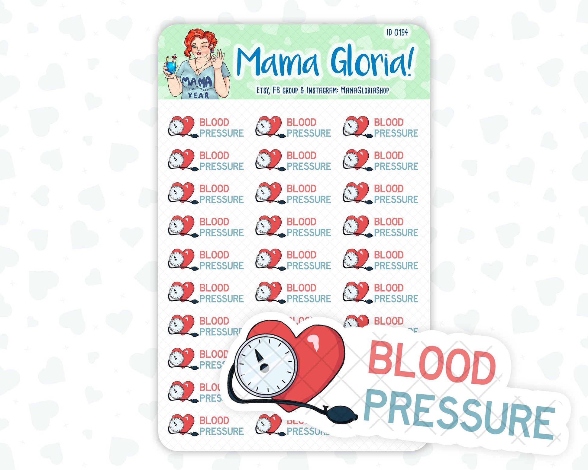 Blood pressure text stickers for planners, ID 0194