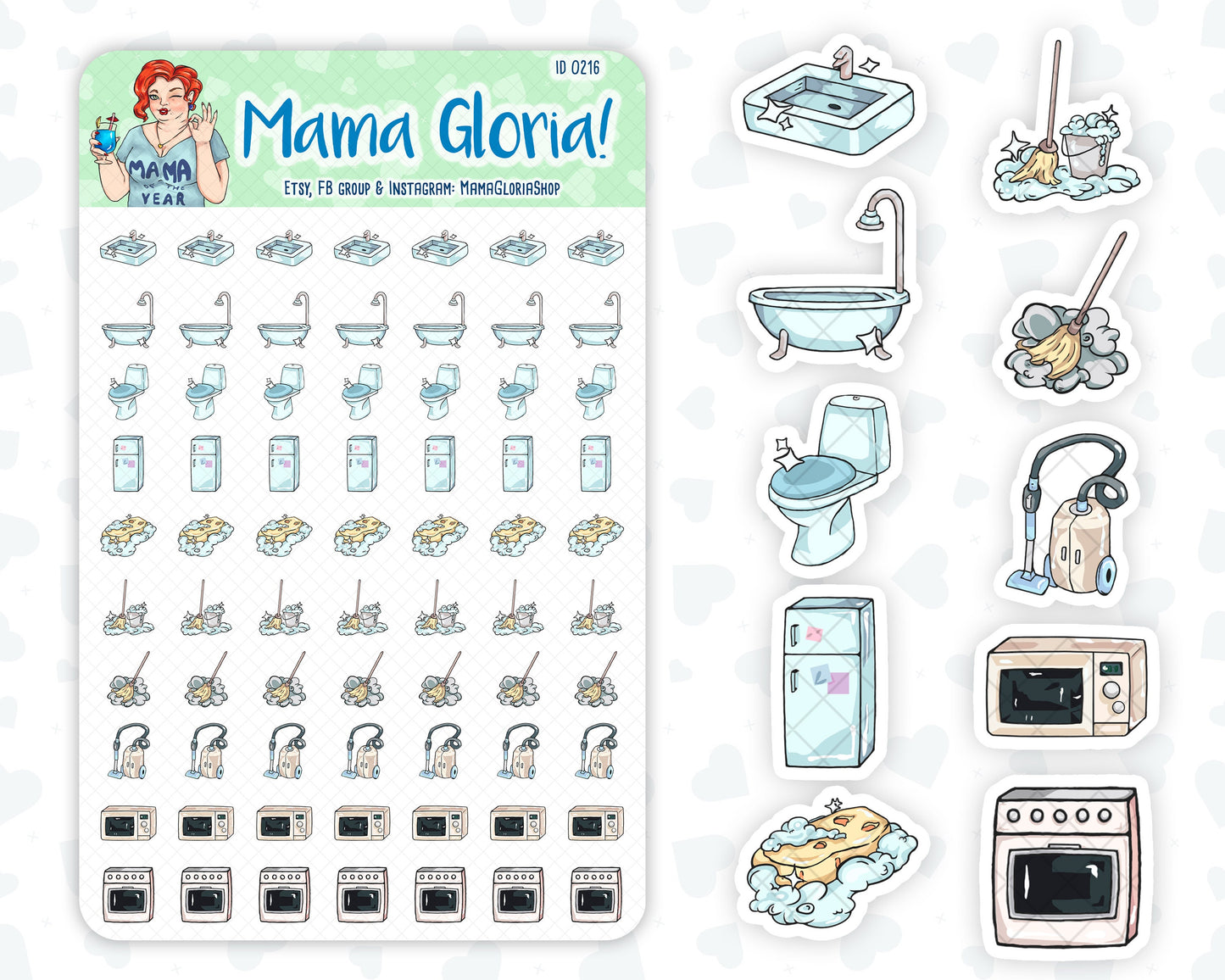 Cleaning, chores kit stickers for planners, ID 0216