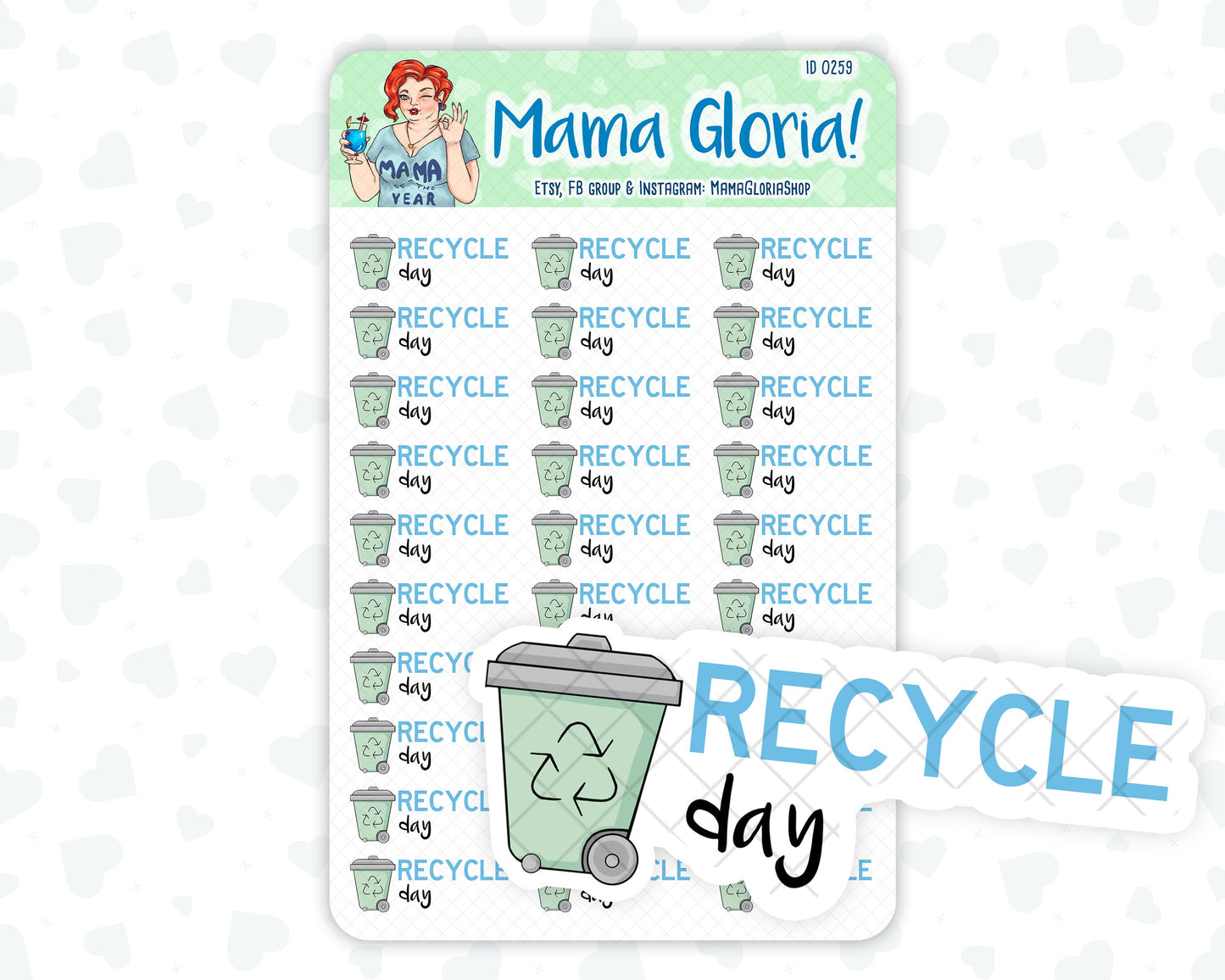 Recycle day text stickers for planners, ID 0259