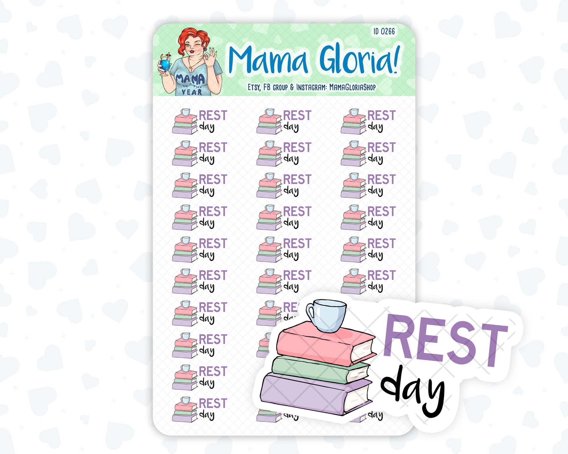 Rest day text stickers for planners, ID 0266 – mamagloriashop