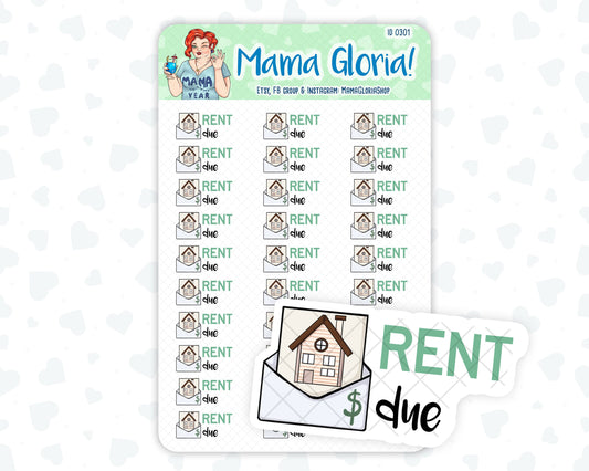 Rent due text stickers for planners, ID 0301