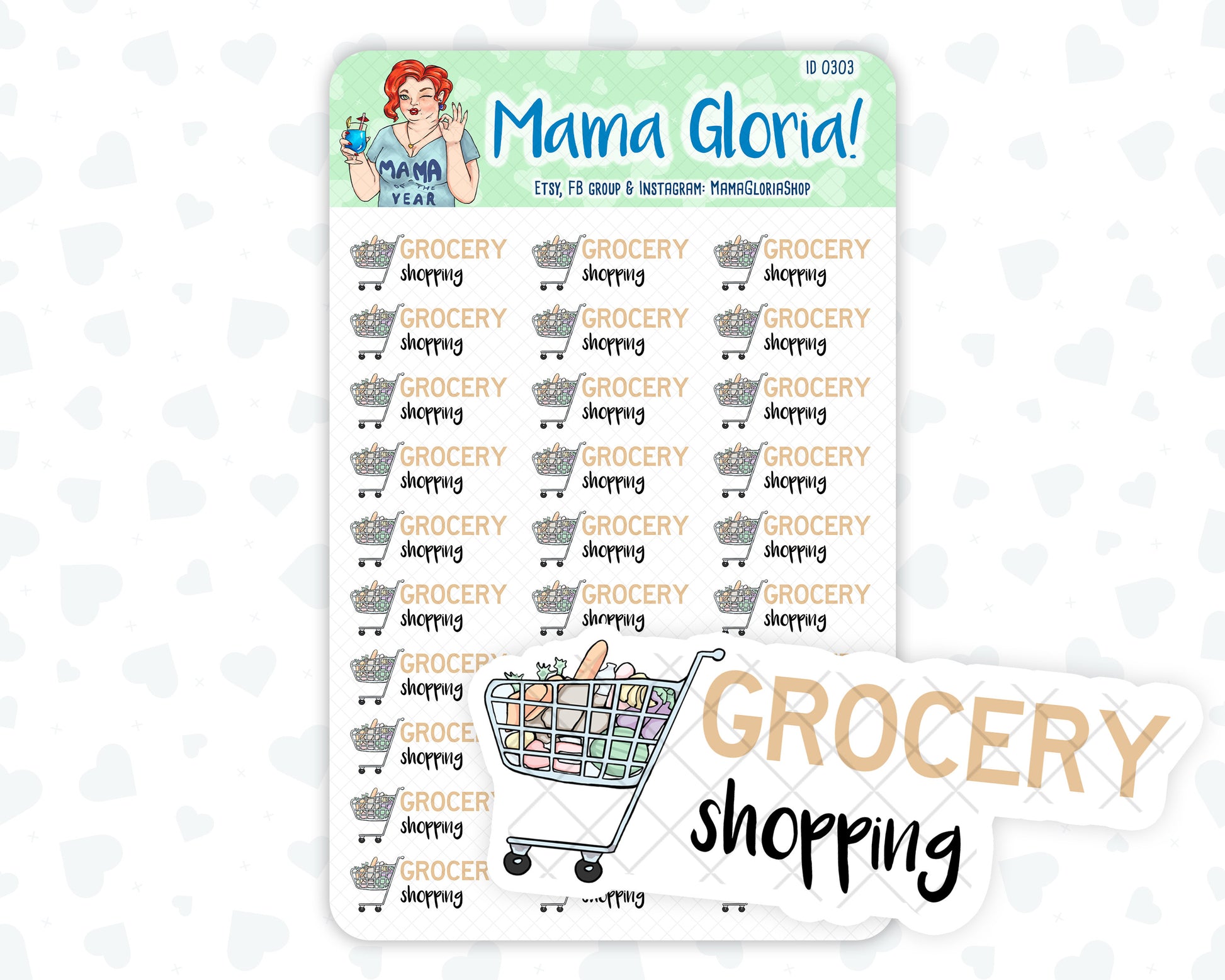 Grocery shopping text stickers for planners, ID 0303