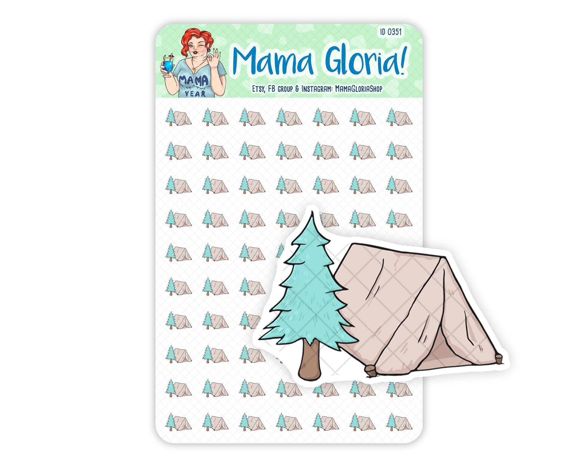 Camping stickers for planners, ID 0351