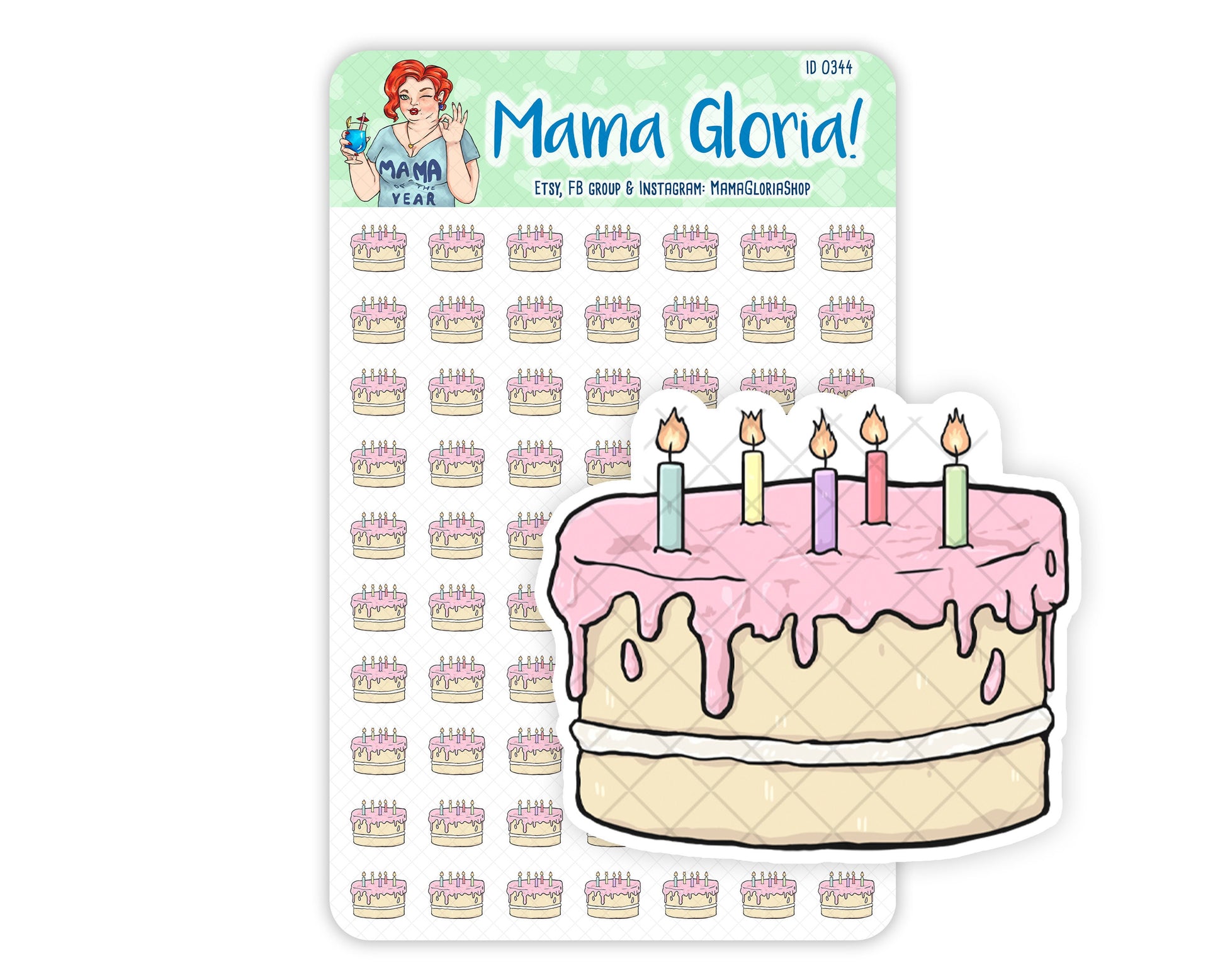 Birthday cake stickers for planners, ID 0344