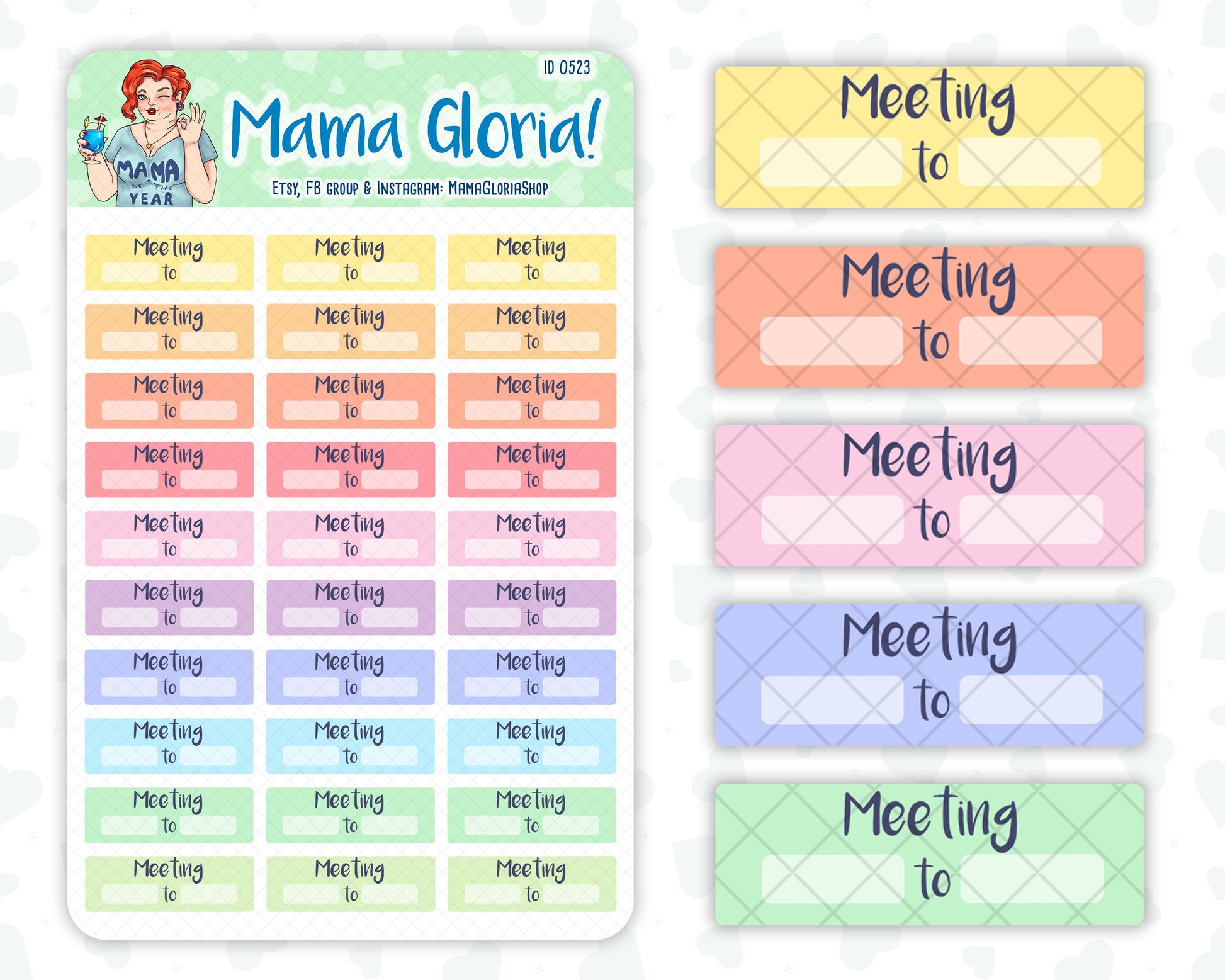 Meeting time tracker for planners, ID 0523/0524/0525