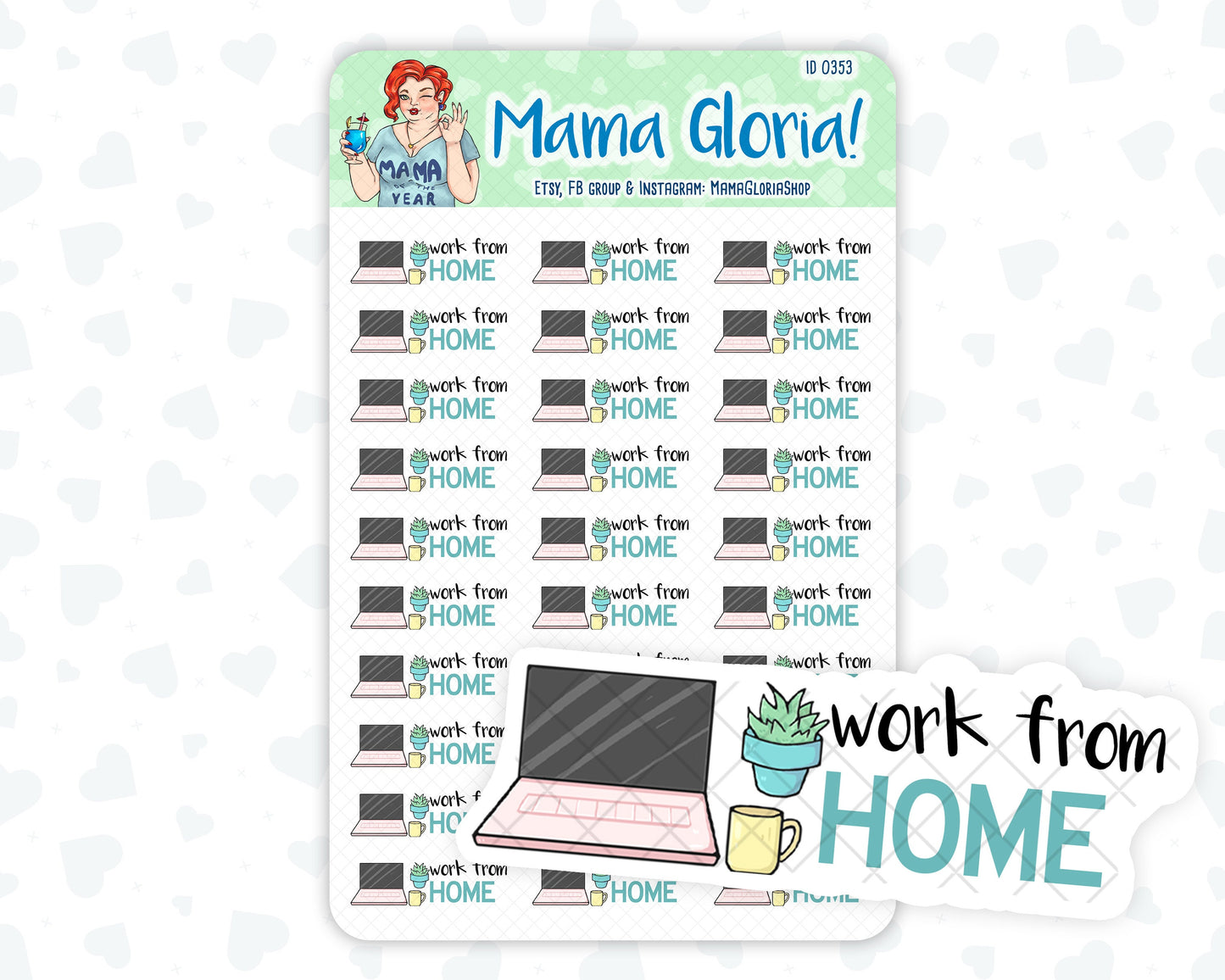 Work from home text stickers for planners, ID 0353