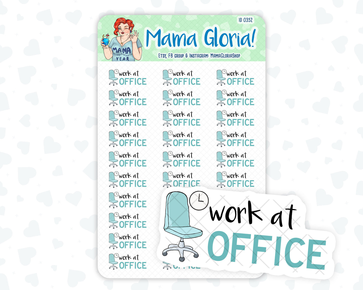 Work at office script, text stickers for planners, ID 0352