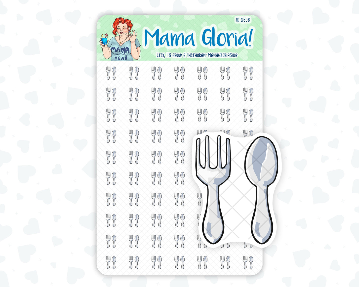 Folk and spoon/meal stickers for planners, ID 0656