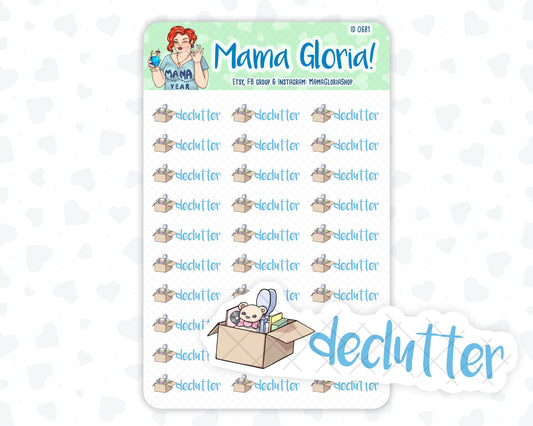 Declutter text stickers for planners, ID 0681