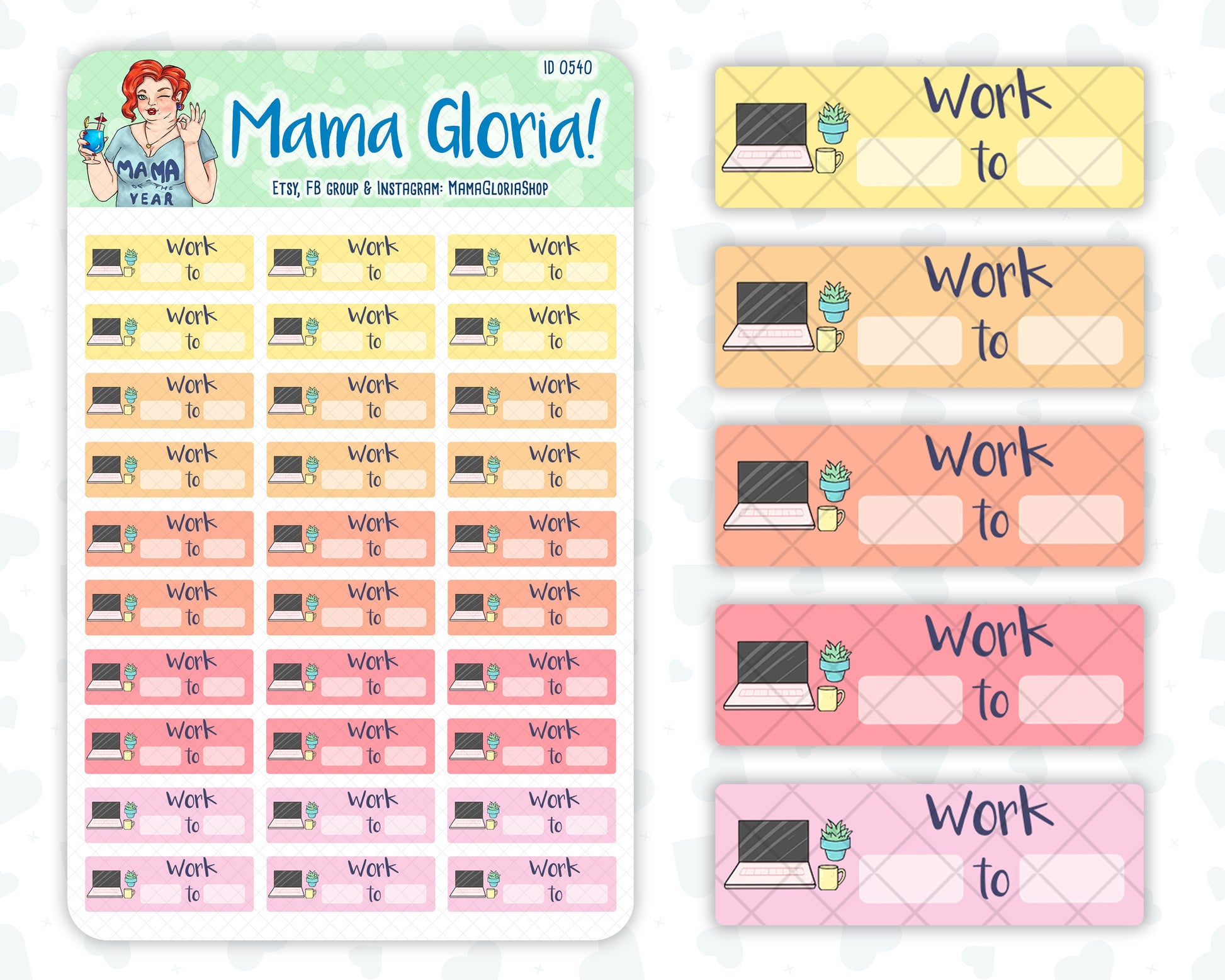 Working time tracker for planners, ID 0539/0540/0541