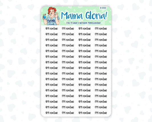 AM routine, PM routine script stickers for planners, ID 0550/0551